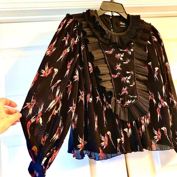 NWT Designer ISABEL MARANT Wilem Haut Ruffle Pleat Blouse Black M MSRP $1375 - Picture 3 of 10